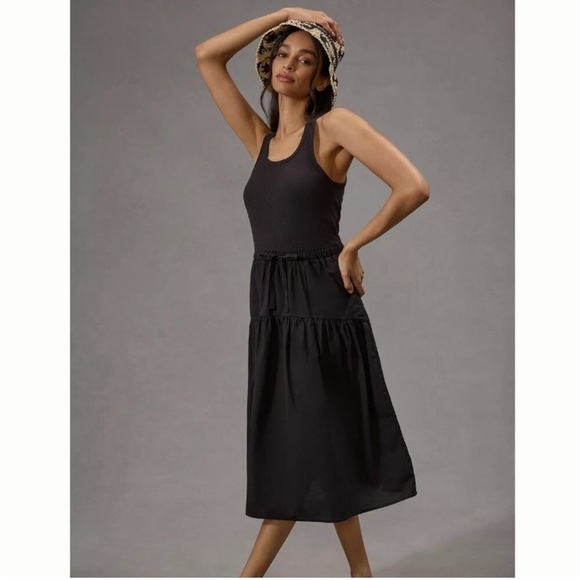 Nation LTD Frannie Midi Dress Jet Black Top Poplin Combo Sz S - Picture 3 of 14